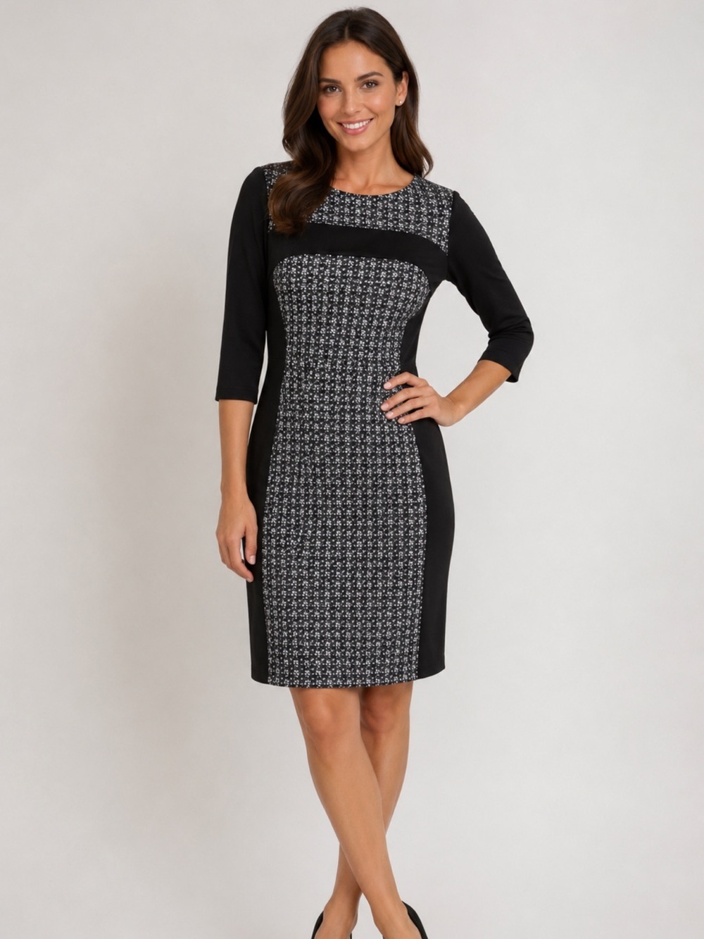 Boden Elegant Black and White 3/4 Sleeve career Dress